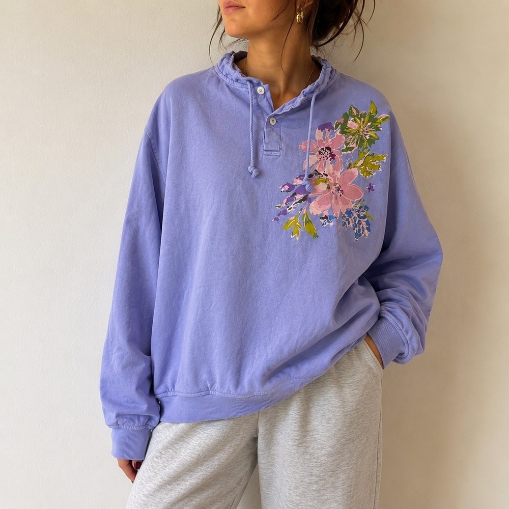 Crazy Shirts Hawaii Purple Splash of Floral Pullover Top Large Lavender Dyed